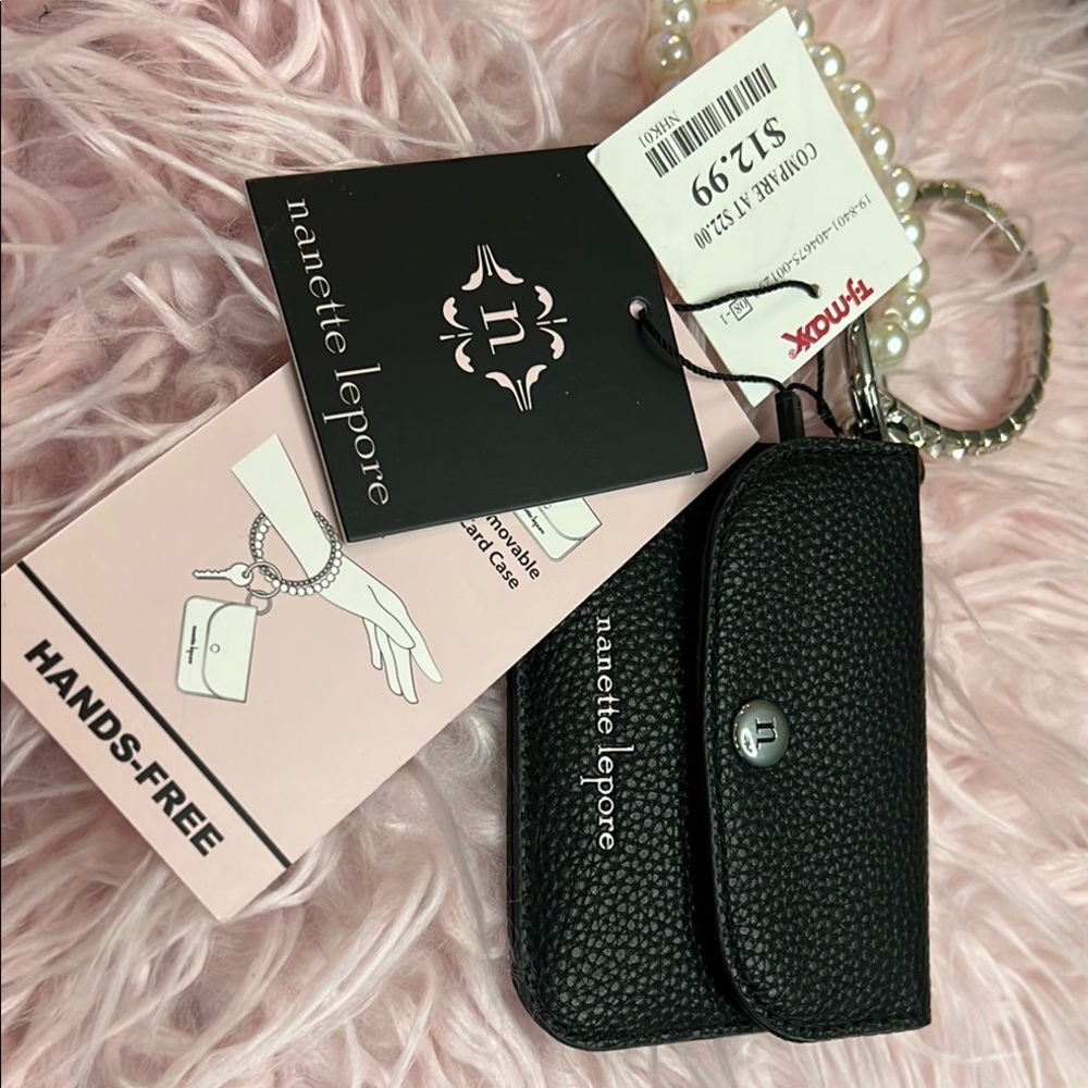 Nanette Lepore Black Pebbled Key & Card Holder